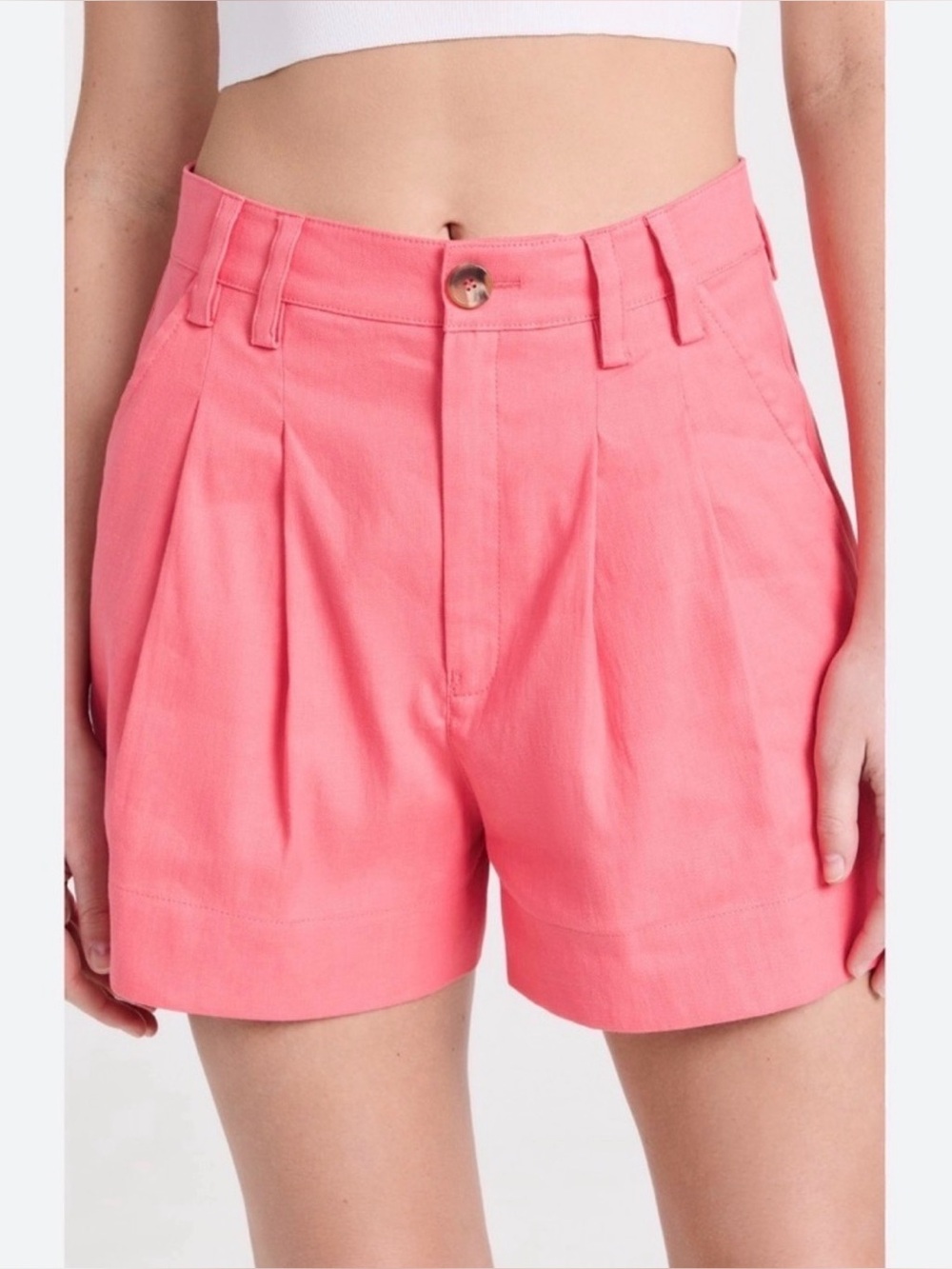 A.L.C. Mateo Pleated Linen Blend High Rise Shorts Coral Pink Size 2